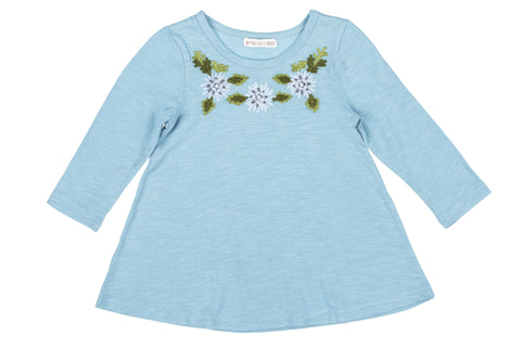 Wooly Flowers Embroidered Tee- Teal