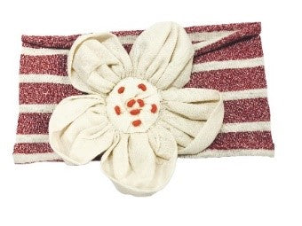 Stripe Flower Headband- Red